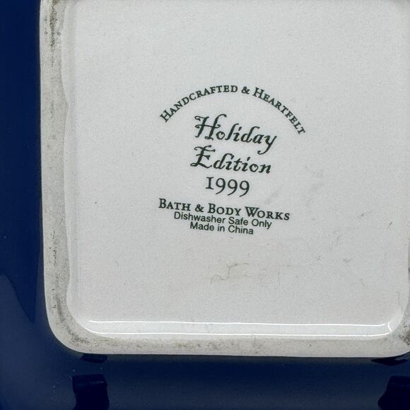 Vintage Bath & Body Works Ceramic Plate Holiday Edition 1999 Blue Gold Leaf - Picture 3 of 4